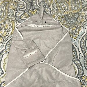 Gray Shark Baby hooded towel and hand scrubber